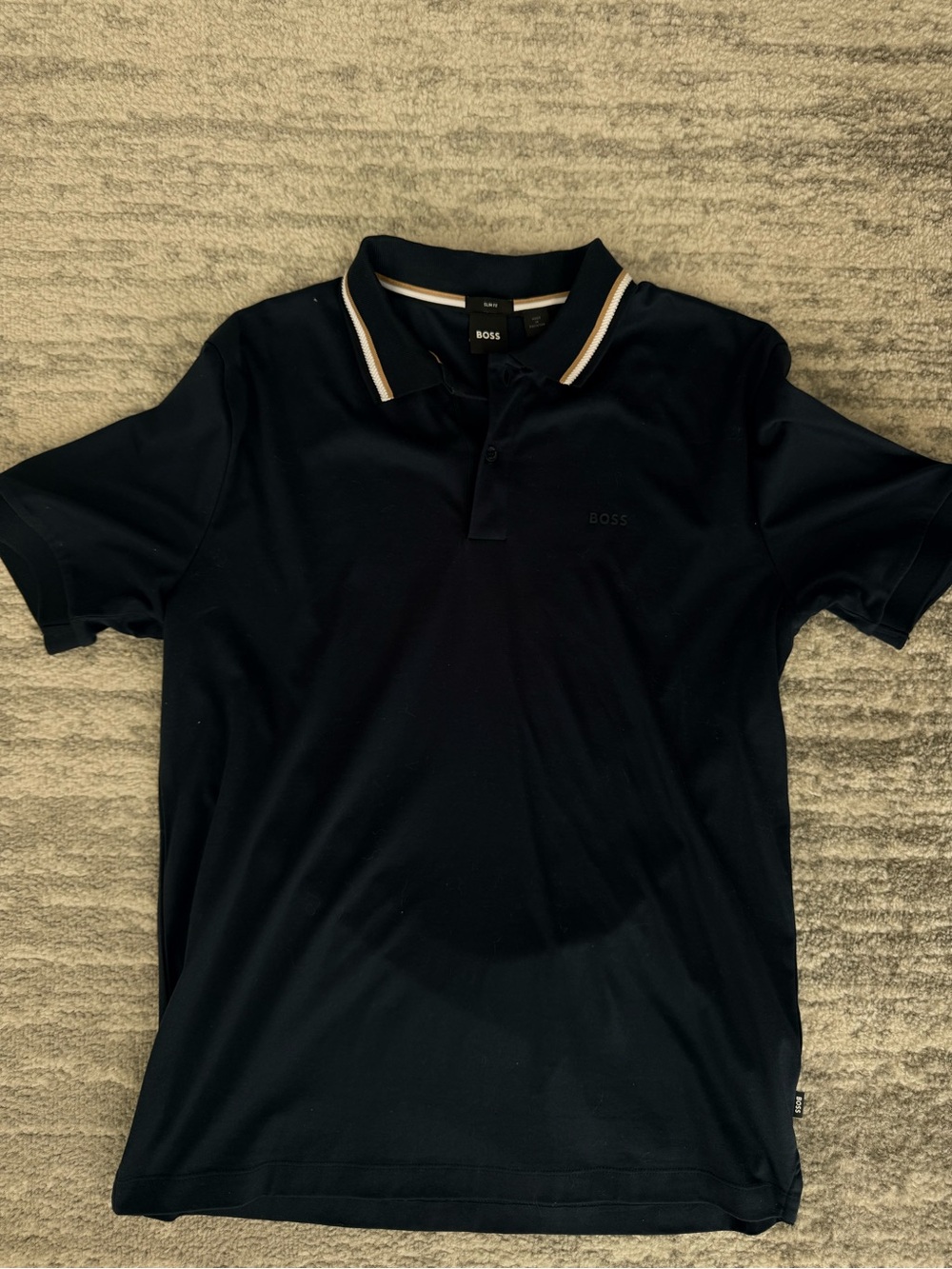 BOSS Dark Blue Polo with White and Tan Trim